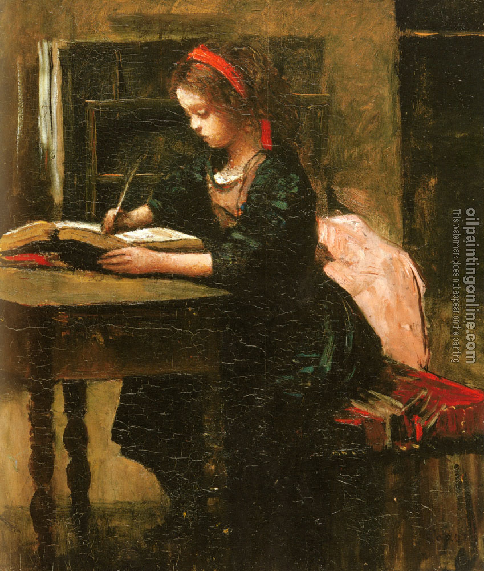 Corot, Jean-Baptiste-Camille - Fillette a l'etude, en train d'ecrire